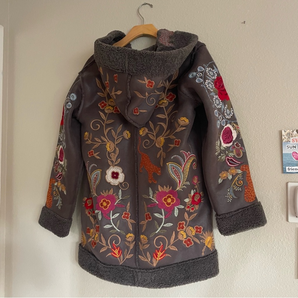 Johnny Was Saturna Faux Suede Coat Embroidered Charcoal Size Small NWT - Picture 10 of 10